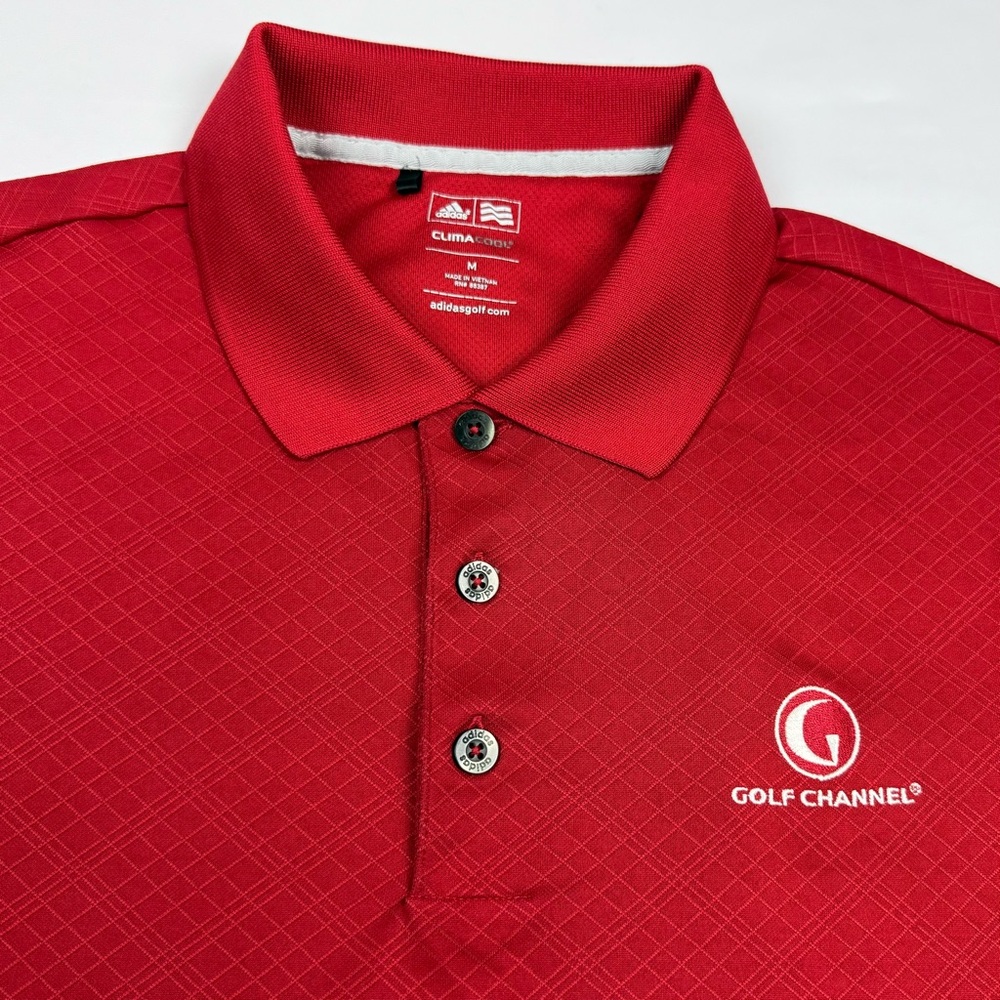 Adidas Golf Channel Mens Argyle Golf Polo Shirt Sz Medium Red Tonal Stretch C7